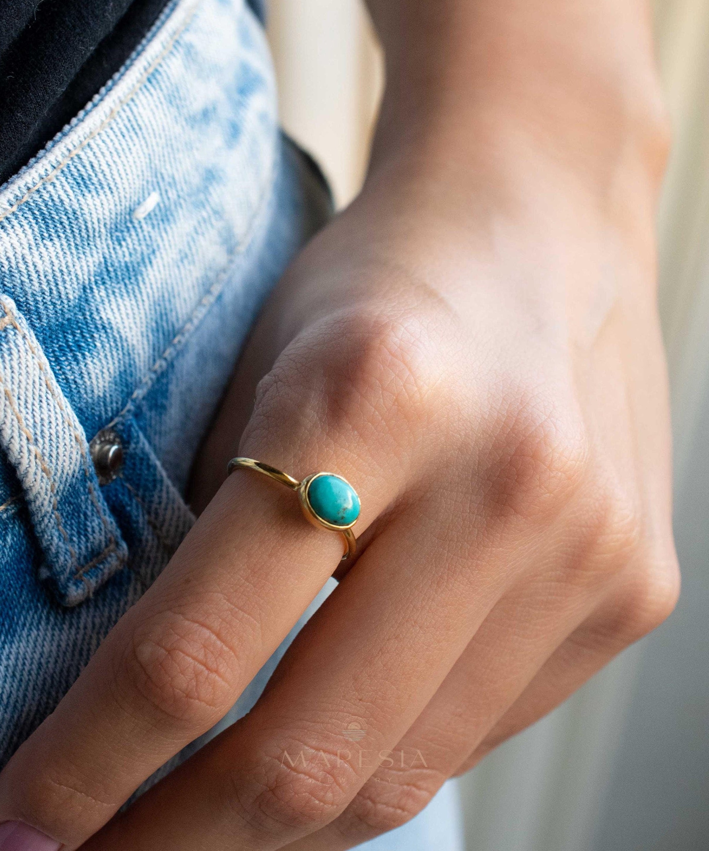 Turquoise Ring ~ Gemstone ~ Natural ~ Gold Plated over Sterling Silver 925~ Jewelry ~ Handmade ~ December Birthstone MR347