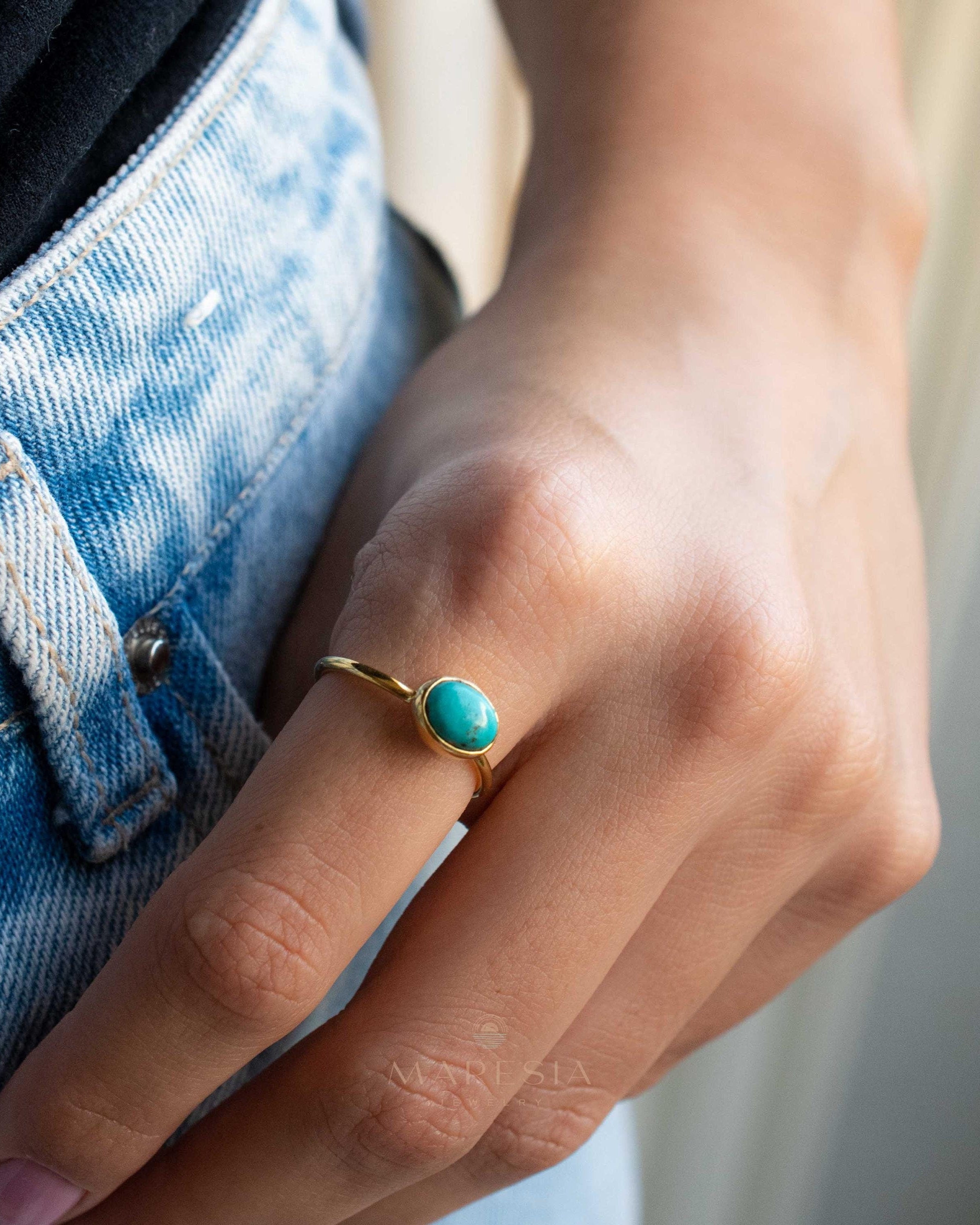 Turquoise Ring ~ Gemstone ~ Natural ~ Gold Plated over Sterling Silver 925~ Jewelry ~ Handmade ~ December Birthstone MR347