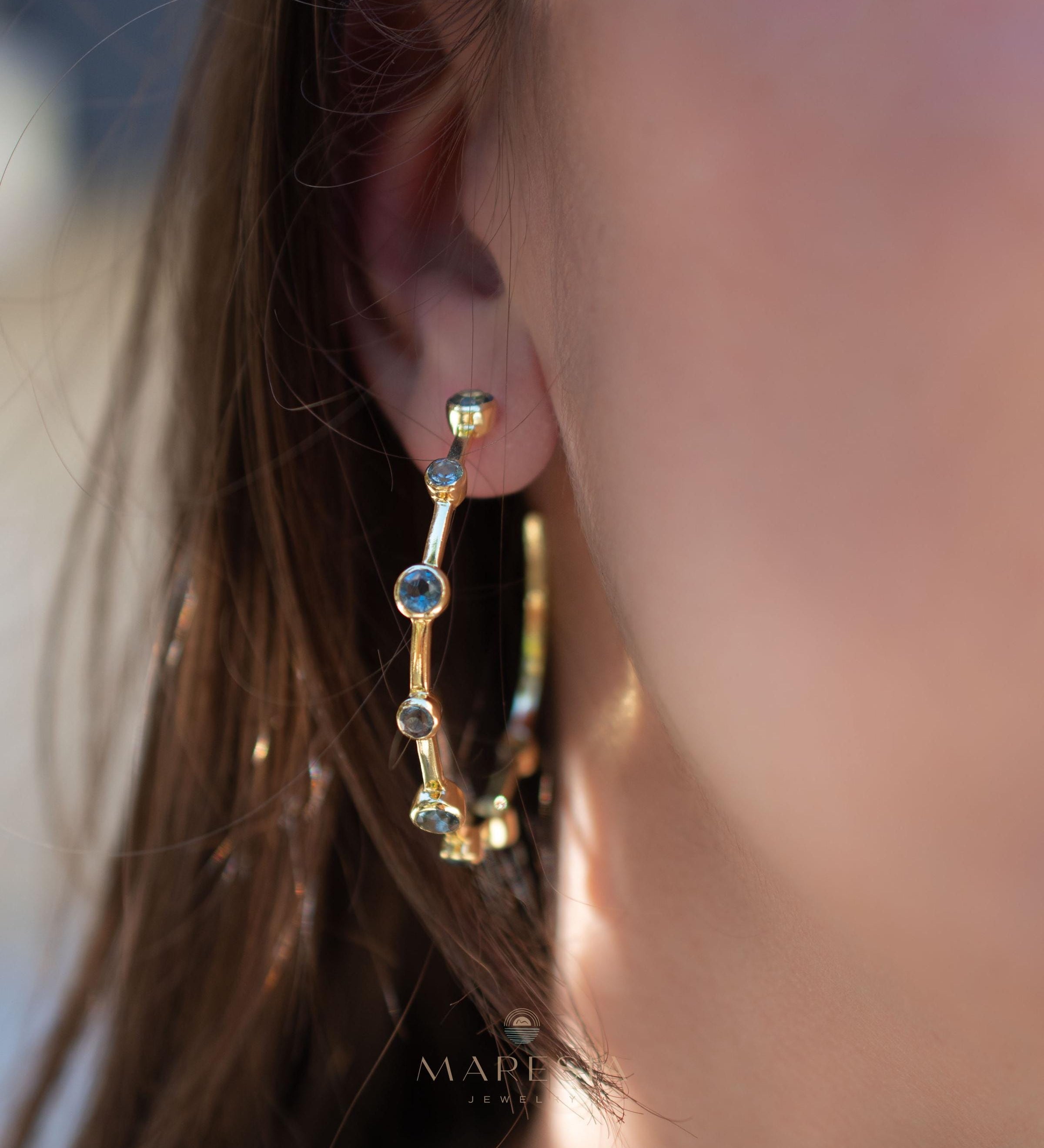 Iolite hydro Hoop Earrings 18k Gold Plated Earrings ~ Gemstone ~ Post ~Boho design ~ Handmade ~ Jewelry ~ Gift for her ~ ME219