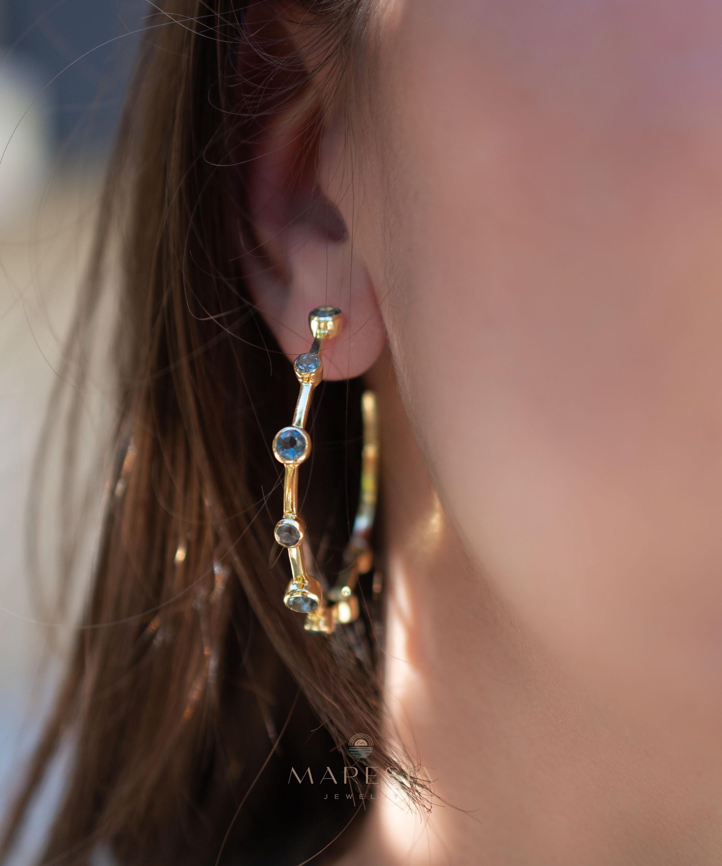 Iolite hydro Hoop Earrings 18k Gold Plated Earrings ~ Gemstone ~ Post ~Boho design ~ Handmade ~ Jewelry ~ Gift for her ~ ME219