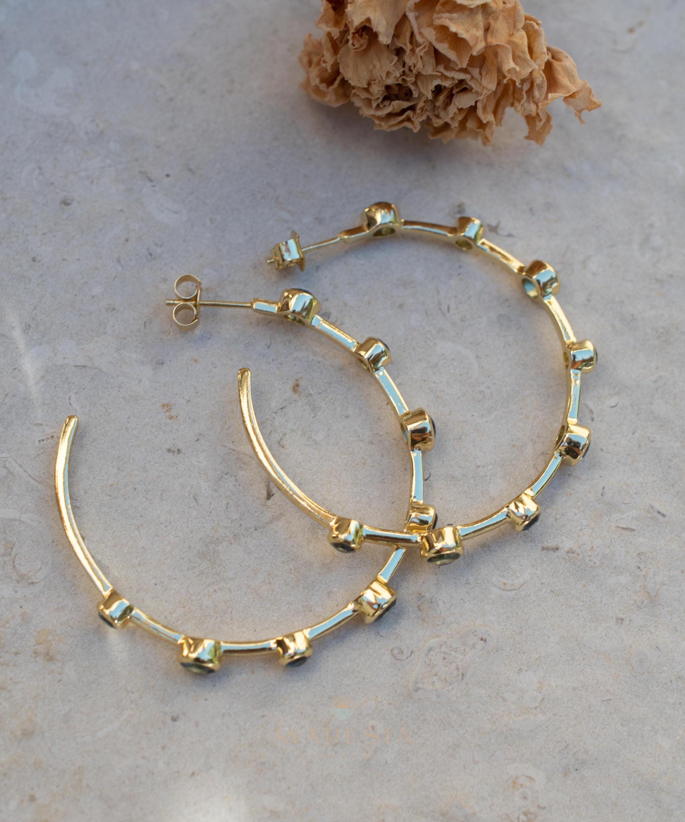 Iolite hydro Hoop Earrings 18k Gold Plated Earrings ~ Gemstone ~ Post ~Boho design ~ Handmade ~ Jewelry ~ Gift for her ~ ME219