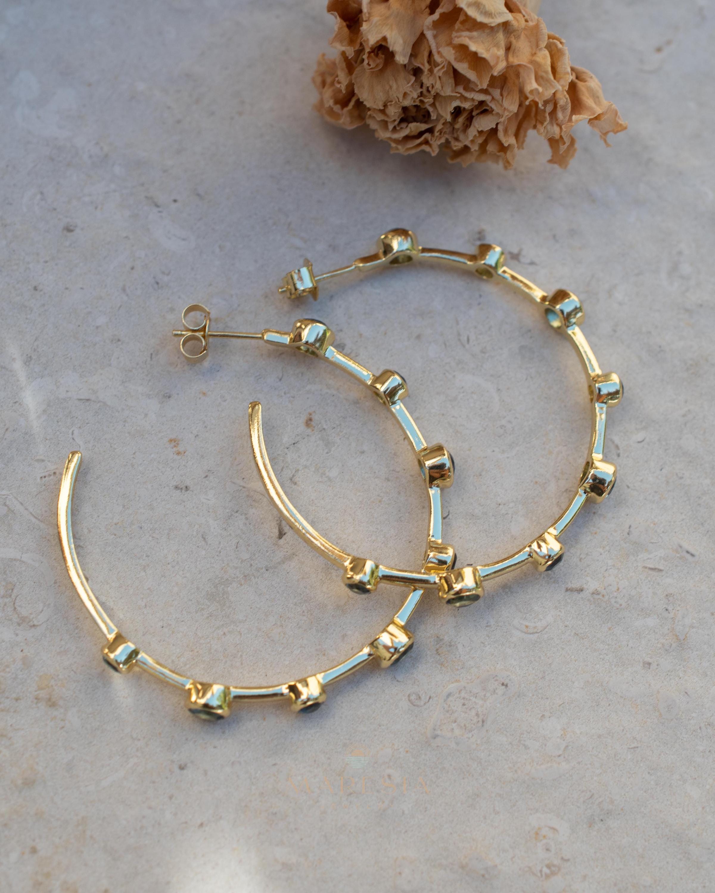 Iolite hydro Hoop Earrings 18k Gold Plated Earrings ~ Gemstone ~ Post ~Boho design ~ Handmade ~ Jewelry ~ Gift for her ~ ME219