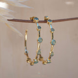Aqua Chalcedony Hoop Earrings 18k Gold Plated Earrings ~ Gemstone ~ Post ~Boho design ~ Handmade ~ Jewelry ~ Gift for her ~ ME217