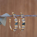 Moonstone, Amethyst and Iolite hydro~ Hoop Earrings 18k Gold Plated Earrings ~ Gemstone ~ Post ~Boho design ~ Handmade ~ Jewelry ME008