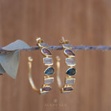 Moonstone, Amethyst and Iolite hydro~ Hoop Earrings 18k Gold Plated Earrings ~ Gemstone ~ Post ~Boho design ~ Handmade ~ Jewelry ME008