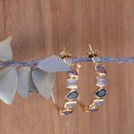 Moonstone, Amethyst and Iolite hydro~ Hoop Earrings 18k Gold Plated Earrings ~ Gemstone ~ Post ~Boho design ~ Handmade ~ Jewelry ME008