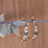 Moonstone, Amethyst and Iolite hydro~ Hoop Earrings 18k Gold Plated Earrings ~ Gemstone ~ Post ~Boho design ~ Handmade ~ Jewelry ME008
