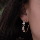 Moonstone, Amethyst and Iolite hydro~ Hoop Earrings 18k Gold Plated Earrings ~ Gemstone ~ Post ~Boho design ~ Handmade ~ Jewelry ME008