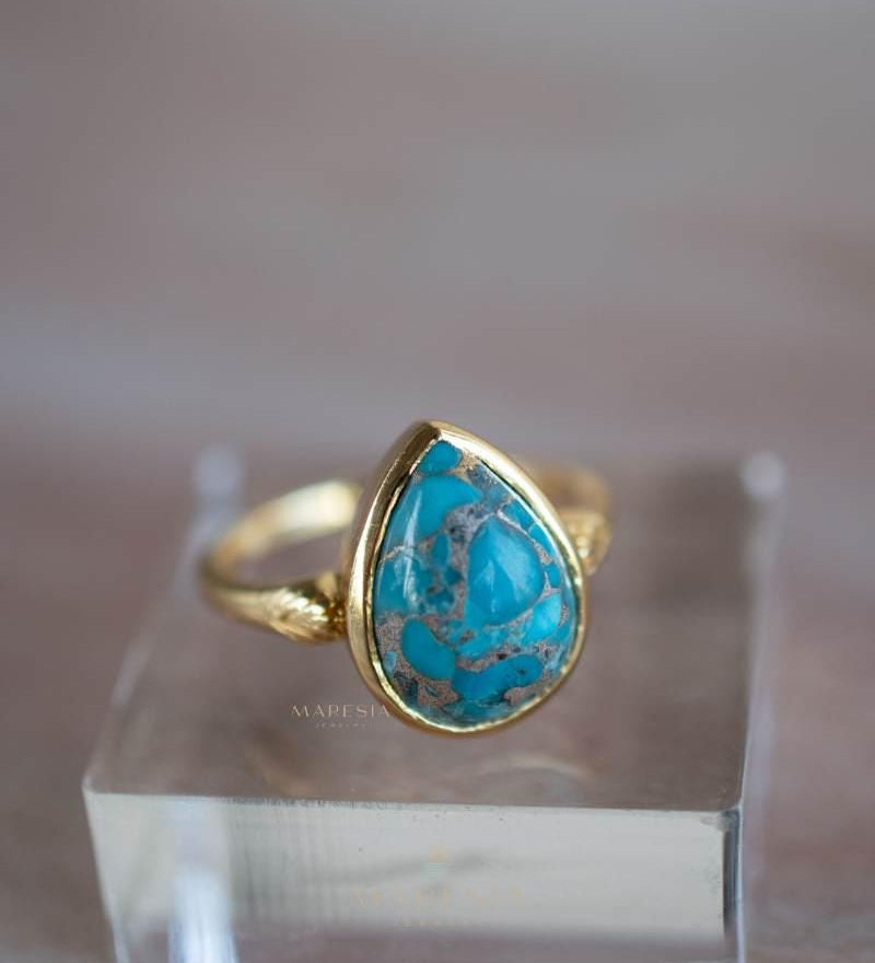 Copper Turquoise Ring ~ Gemstone ~ Natural ~ 18k Gold Plated ~ Jewelry ~ Handmade ~ Boho ~ December Birthstone MR356