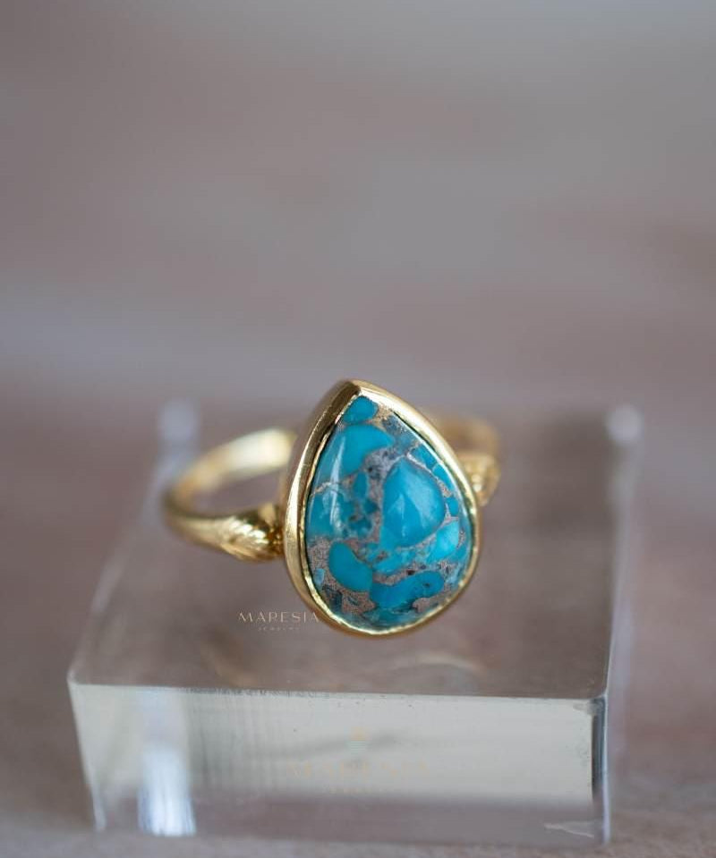 Copper Turquoise Ring ~ Gemstone ~ Natural ~ 18k Gold Plated ~ Jewelry ~ Handmade ~ Boho ~ December Birthstone MR356