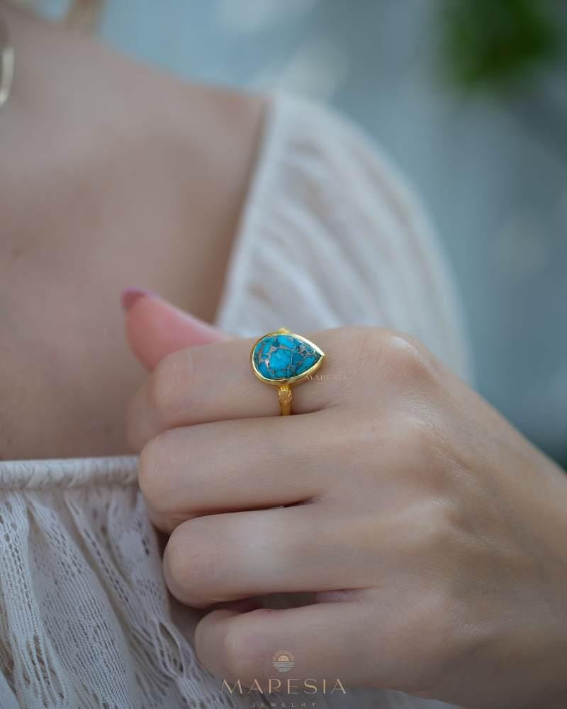 Copper Turquoise Ring ~ Gemstone ~ Natural ~ 18k Gold Plated ~ Jewelry ~ Handmade ~ Boho ~ December Birthstone MR356