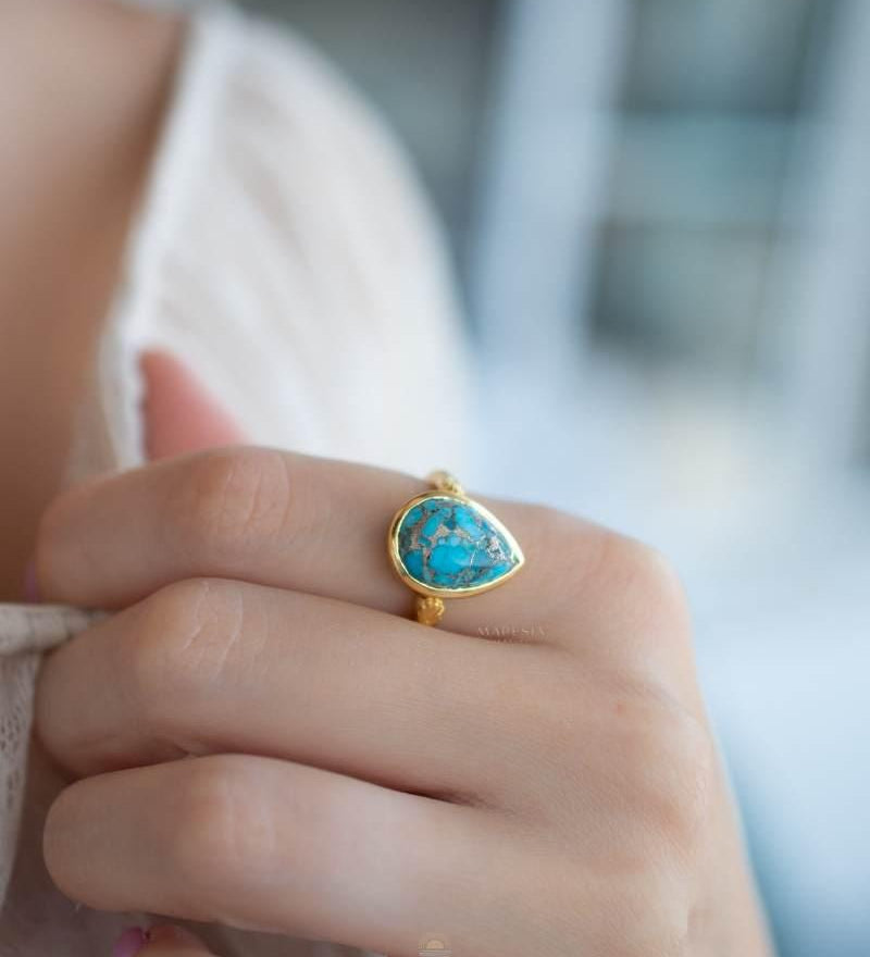 Copper Turquoise Ring ~ Gemstone ~ Natural ~ 18k Gold Plated ~ Jewelry ~ Handmade ~ Boho ~ December Birthstone MR356