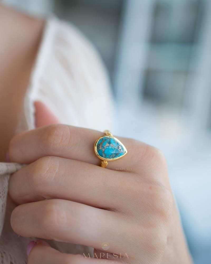 Copper Turquoise Ring ~ Gemstone ~ Natural ~ 18k Gold Plated ~ Jewelry ~ Handmade ~ Boho ~ December Birthstone MR356