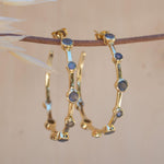 Labradorite Hoop Earrings 18k Gold Plated Earrings ~ Gemstone ~ Post ~Boho design ~ Handmade ~ Jewelry ~ Gift for her ~ ME218