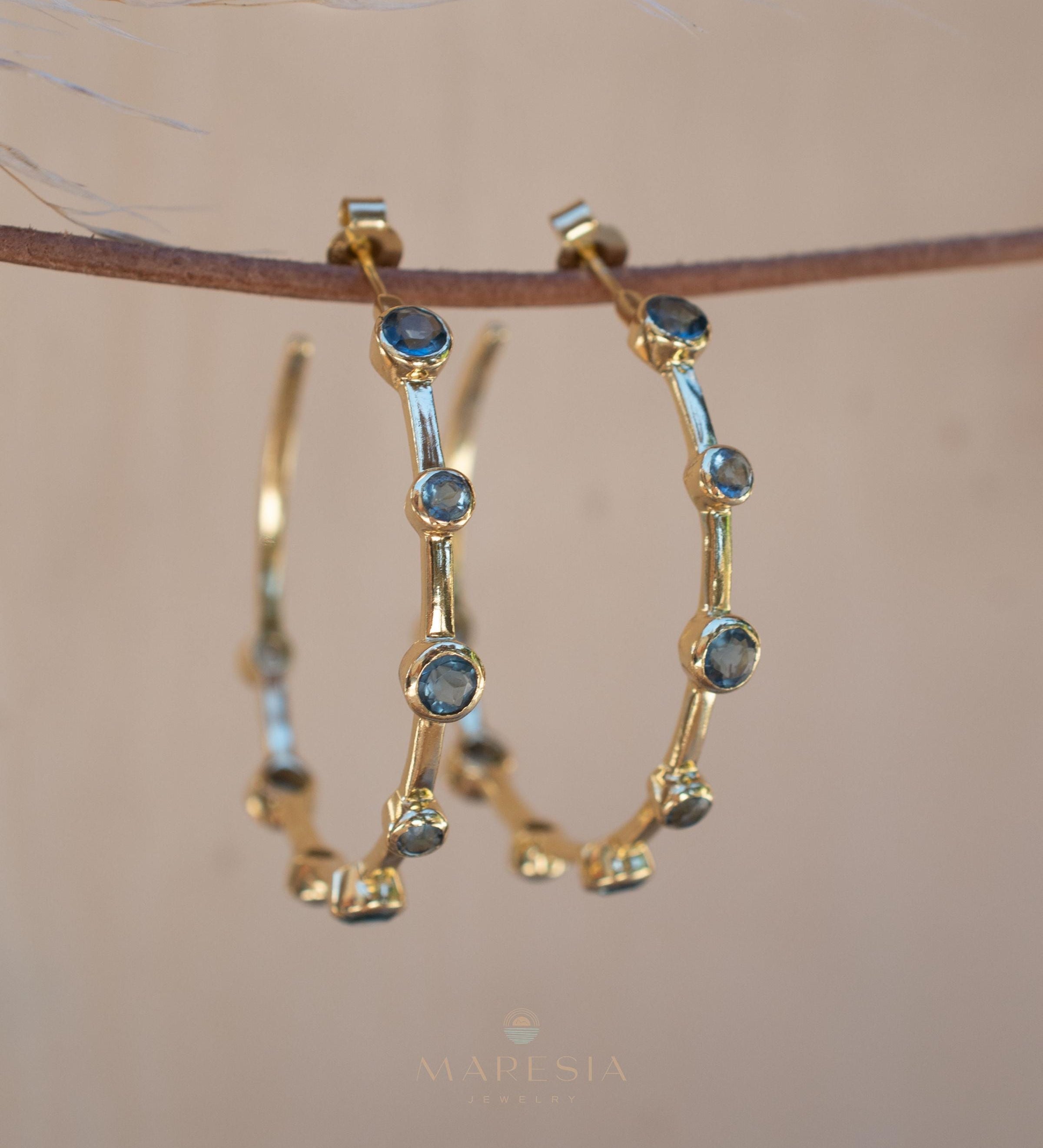 Iolite hydro Hoop Earrings 18k Gold Plated Earrings ~ Gemstone ~ Post ~Boho design ~ Handmade ~ Jewelry ~ Gift for her ~ ME219