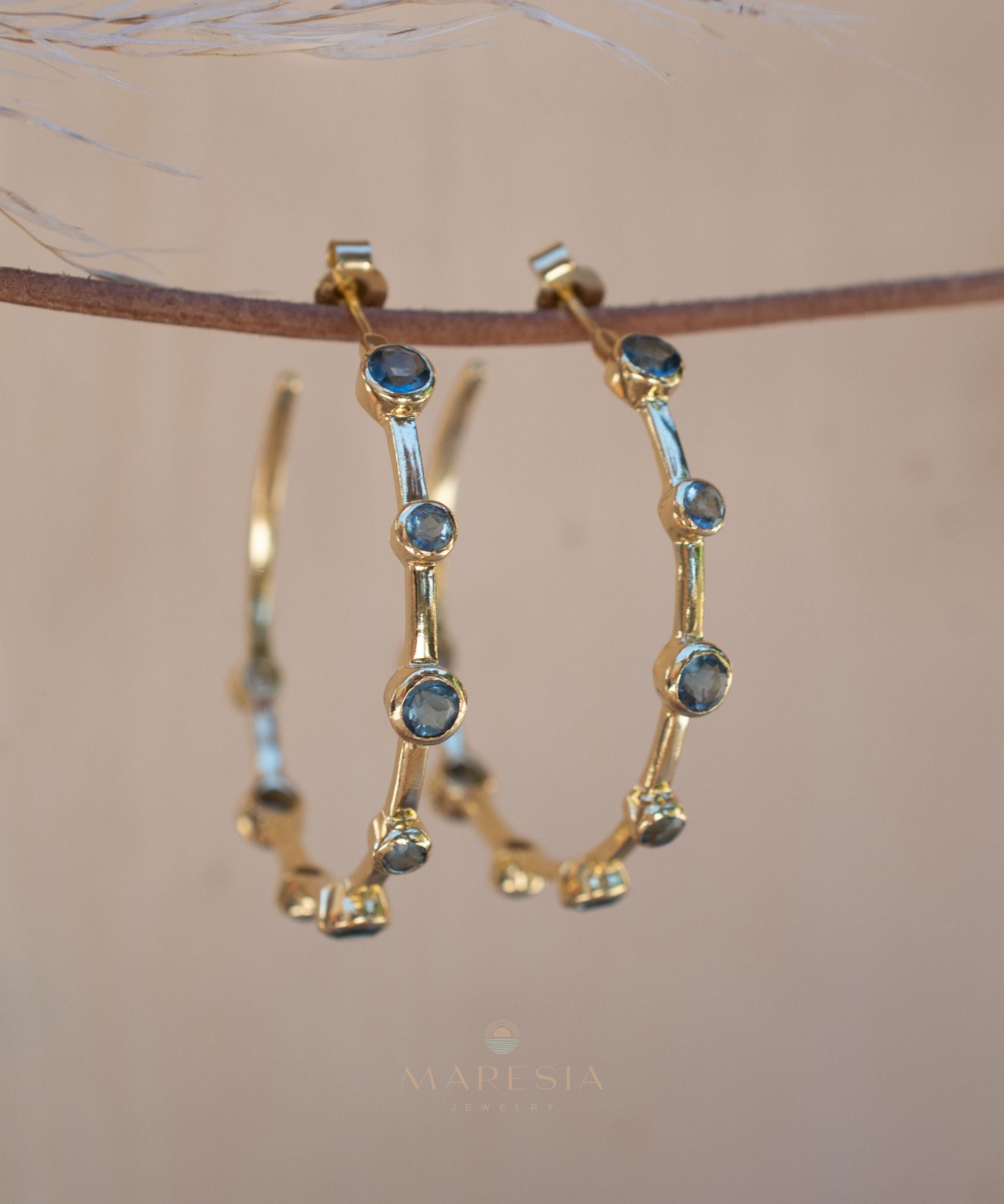 Iolite hydro Hoop Earrings 18k Gold Plated Earrings ~ Gemstone ~ Post ~Boho design ~ Handmade ~ Jewelry ~ Gift for her ~ ME219