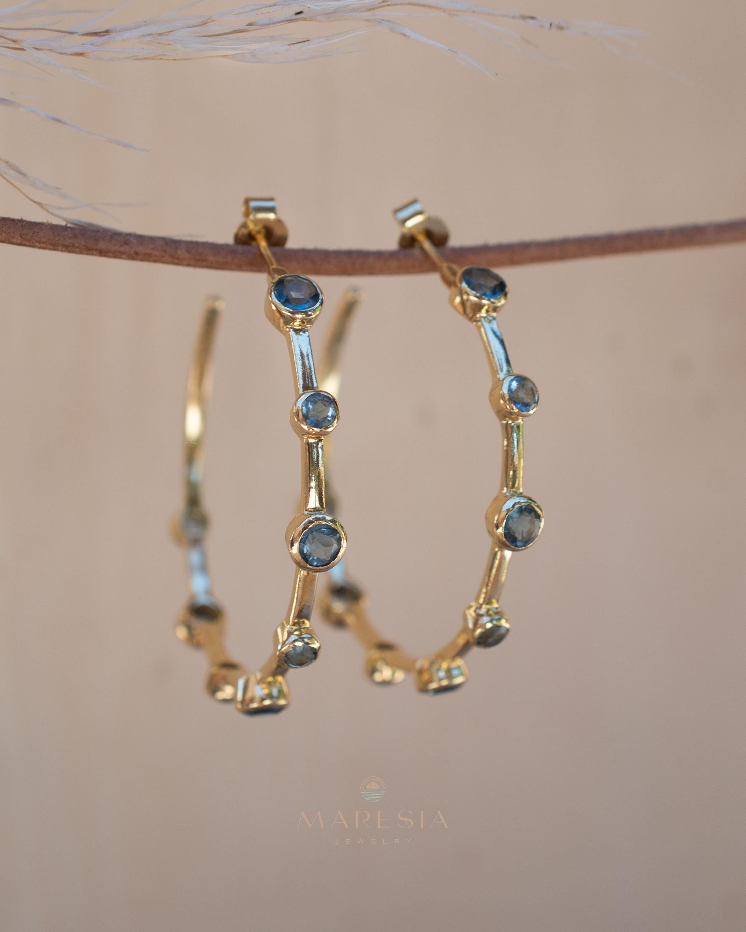 Iolite hydro Hoop Earrings 18k Gold Plated Earrings ~ Gemstone ~ Post ~Boho design ~ Handmade ~ Jewelry ~ Gift for her ~ ME219