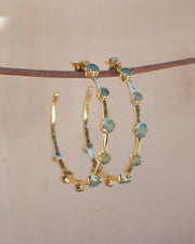 Aqua Chalcedony Hoop Earrings 18k Gold Plated Earrings ~ Gemstone ~ Post ~Boho design ~ Handmade ~ Jewelry ~ Gift for her ~ ME217