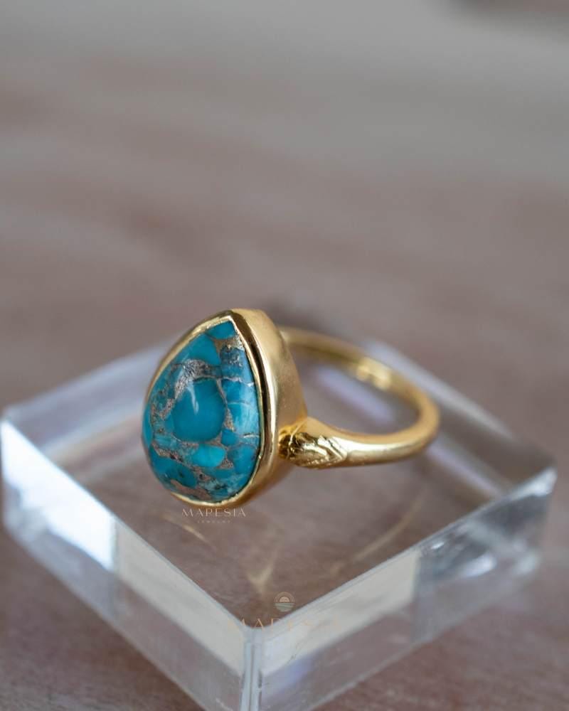 Copper Turquoise Ring ~ Gemstone ~ Natural ~ 18k Gold Plated ~ Jewelry ~ Handmade ~ Boho ~ December Birthstone MR356