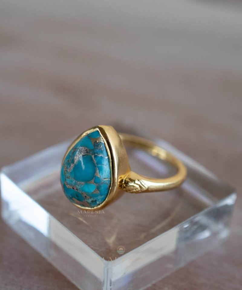 Copper Turquoise Ring ~ Gemstone ~ Natural ~ 18k Gold Plated ~ Jewelry ~ Handmade ~ Boho ~ December Birthstone MR356
