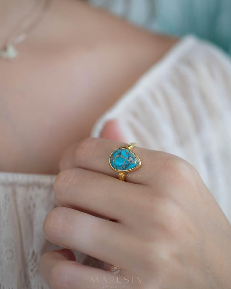 Copper Turquoise Ring ~ Gemstone ~ Natural ~ 18k Gold Plated ~ Jewelry ~ Handmade ~ Boho ~ December Birthstone MR356