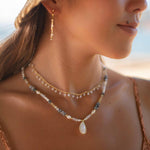 Mixed Gemstones bead necklace with moonstone pendant ~ Gold Plated or Sterling Silver ~ Pearl ~ Rutilated quartz ~ minimalist MN162