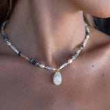 Mixed Gemstones bead necklace with moonstone pendant ~ Gold Plated or Sterling Silver ~ Pearl ~ Rutilated quartz ~ minimalist MN162
