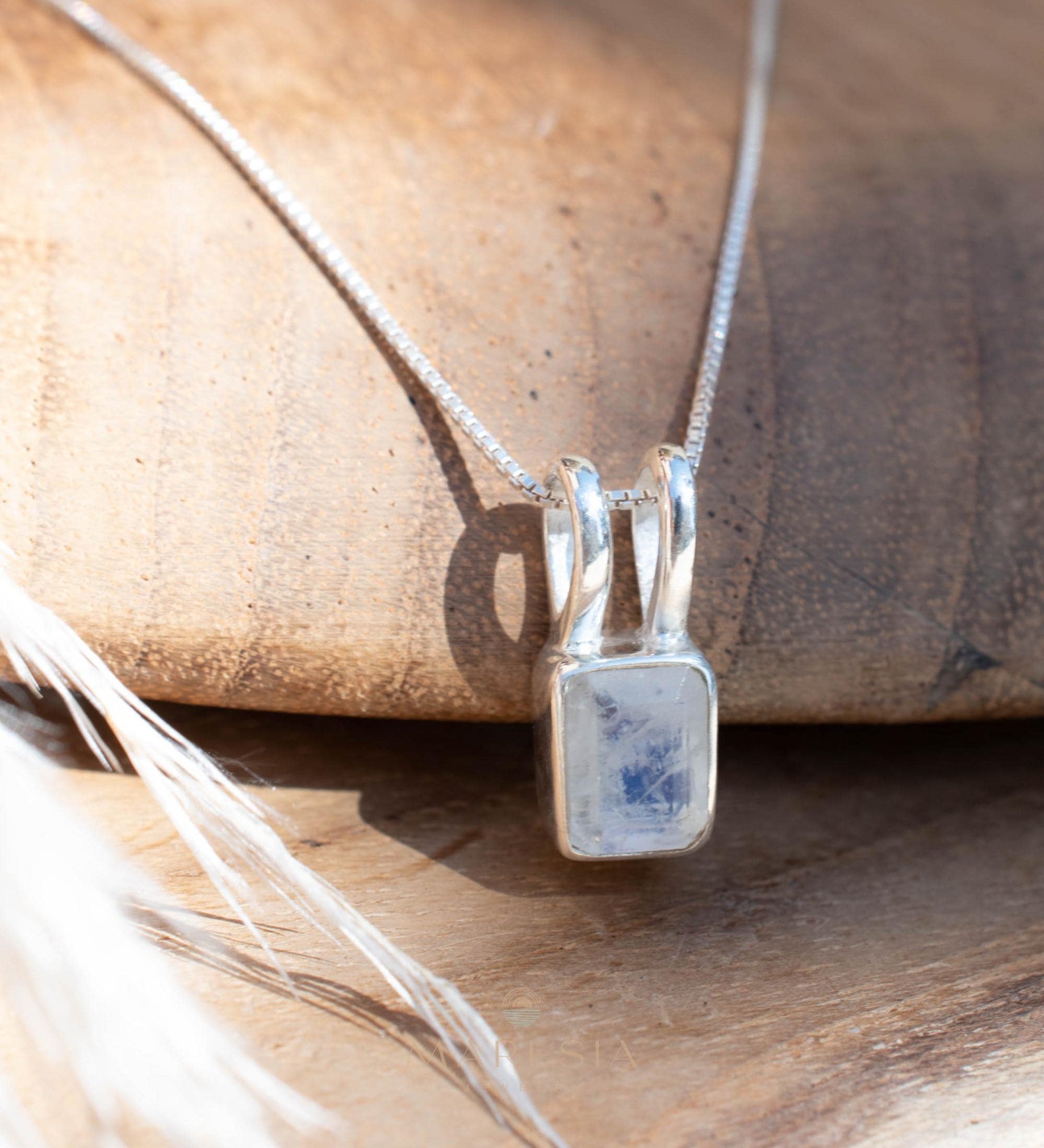 Aqua Chalcedony, Rose Quartz, Moonstone ~ Rectangular ~ Sterling Silver ~ Charm ~ Layered ~ minimalist ~ delicate MP021