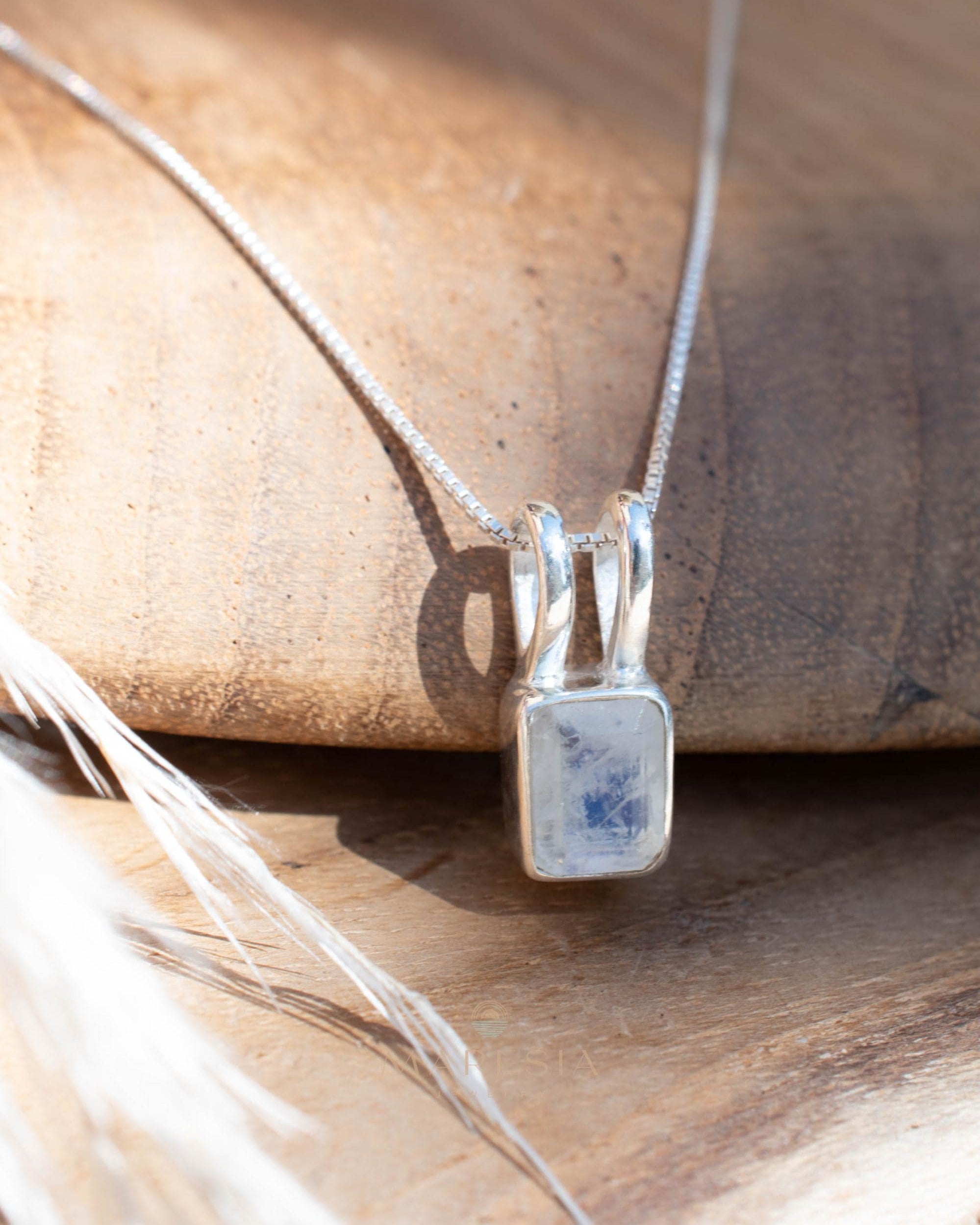 Aqua Chalcedony, Rose Quartz, Moonstone ~ Rectangular ~ Sterling Silver ~ Charm ~ Layered ~ minimalist ~ delicate MP021