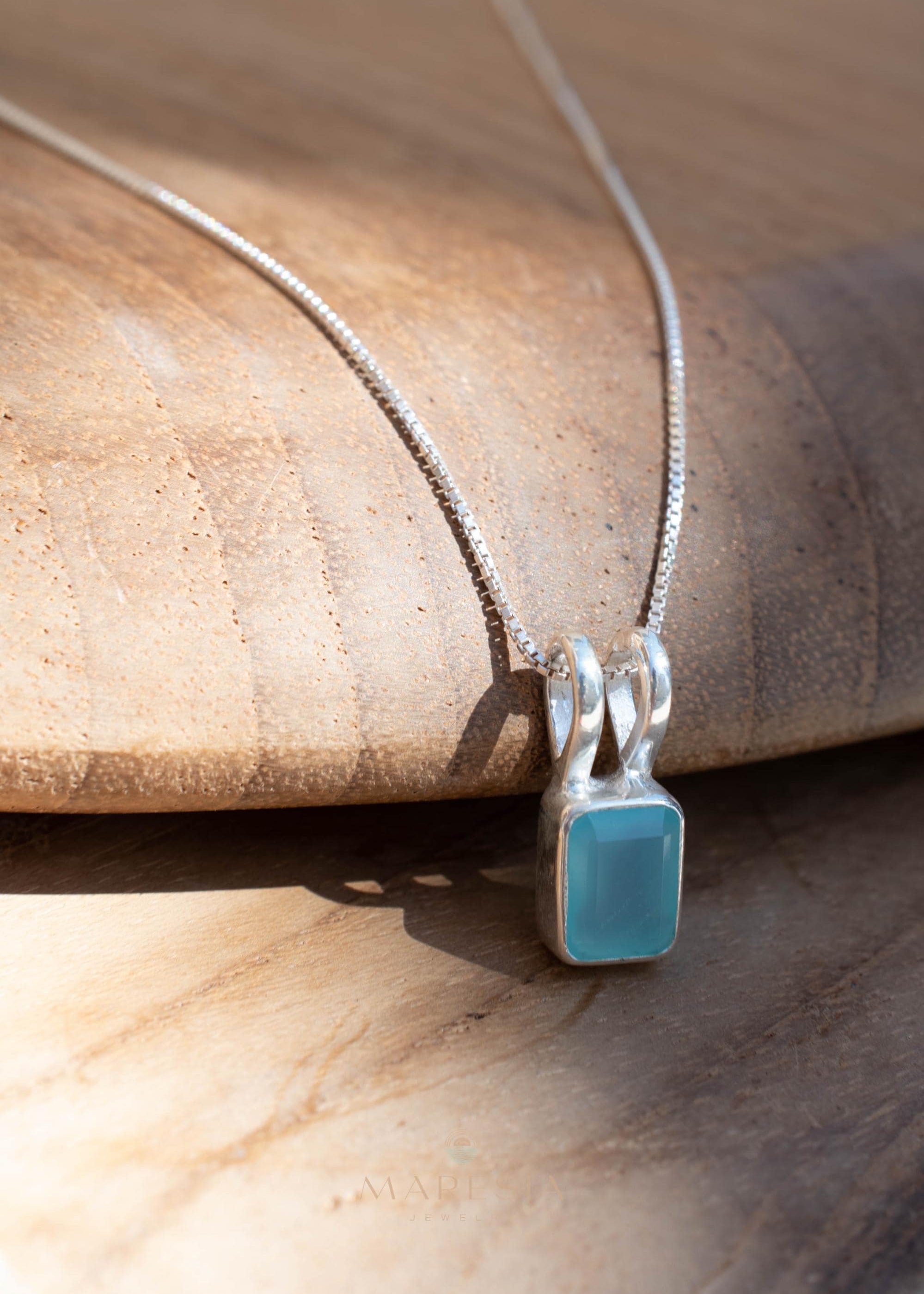 Aqua Chalcedony, Rose Quartz, Moonstone ~ Rectangular ~ Sterling Silver ~ Charm ~ Layered ~ minimalist ~ delicate MP021