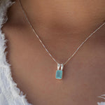 Aqua Chalcedony, Rose Quartz, Moonstone ~ Rectangular ~ Sterling Silver ~ Charm ~ Layered ~ minimalist ~ delicate MP021