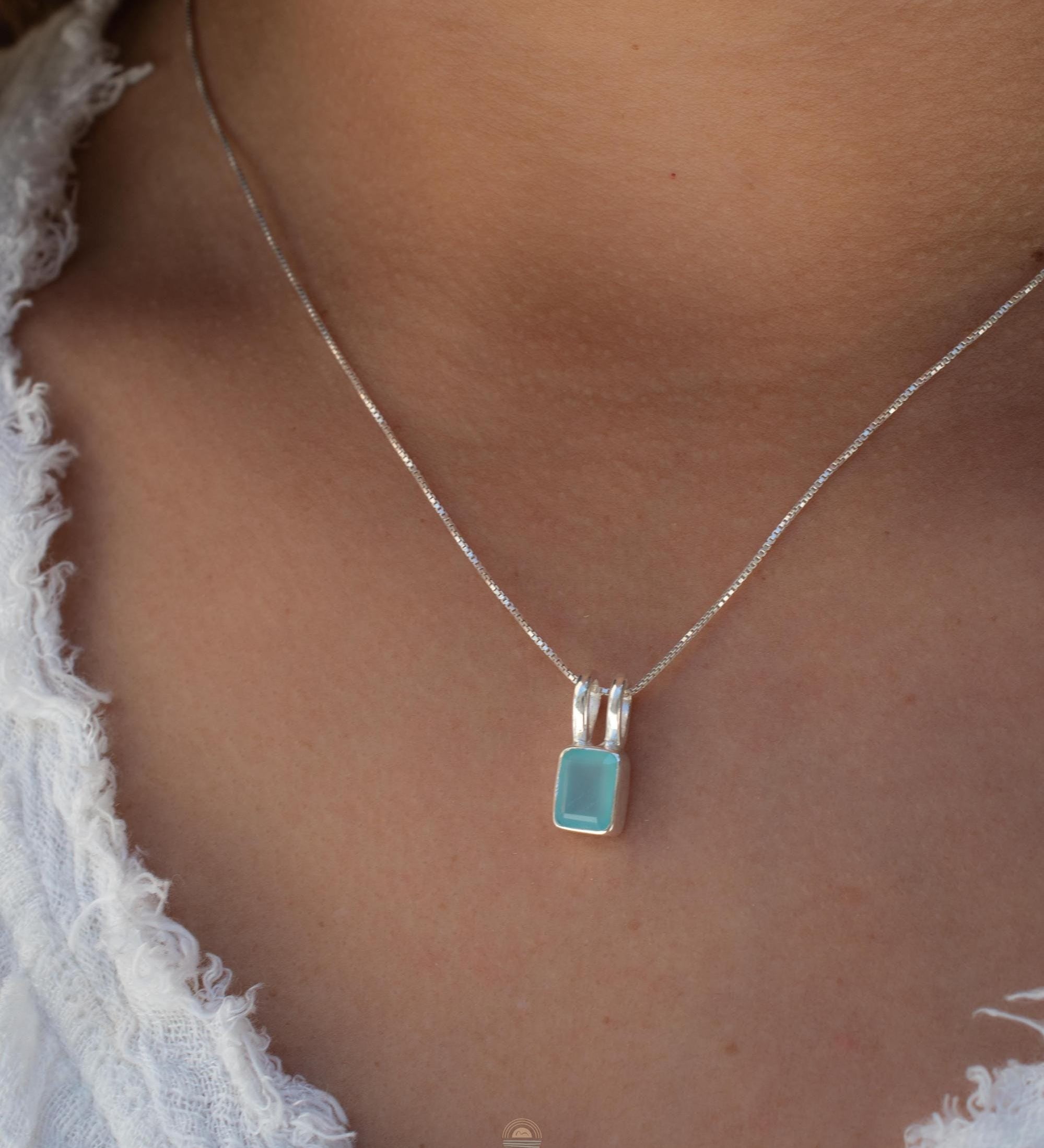 Aqua Chalcedony, Rose Quartz, Moonstone ~ Rectangular ~ Sterling Silver ~ Charm ~ Layered ~ minimalist ~ delicate MP021