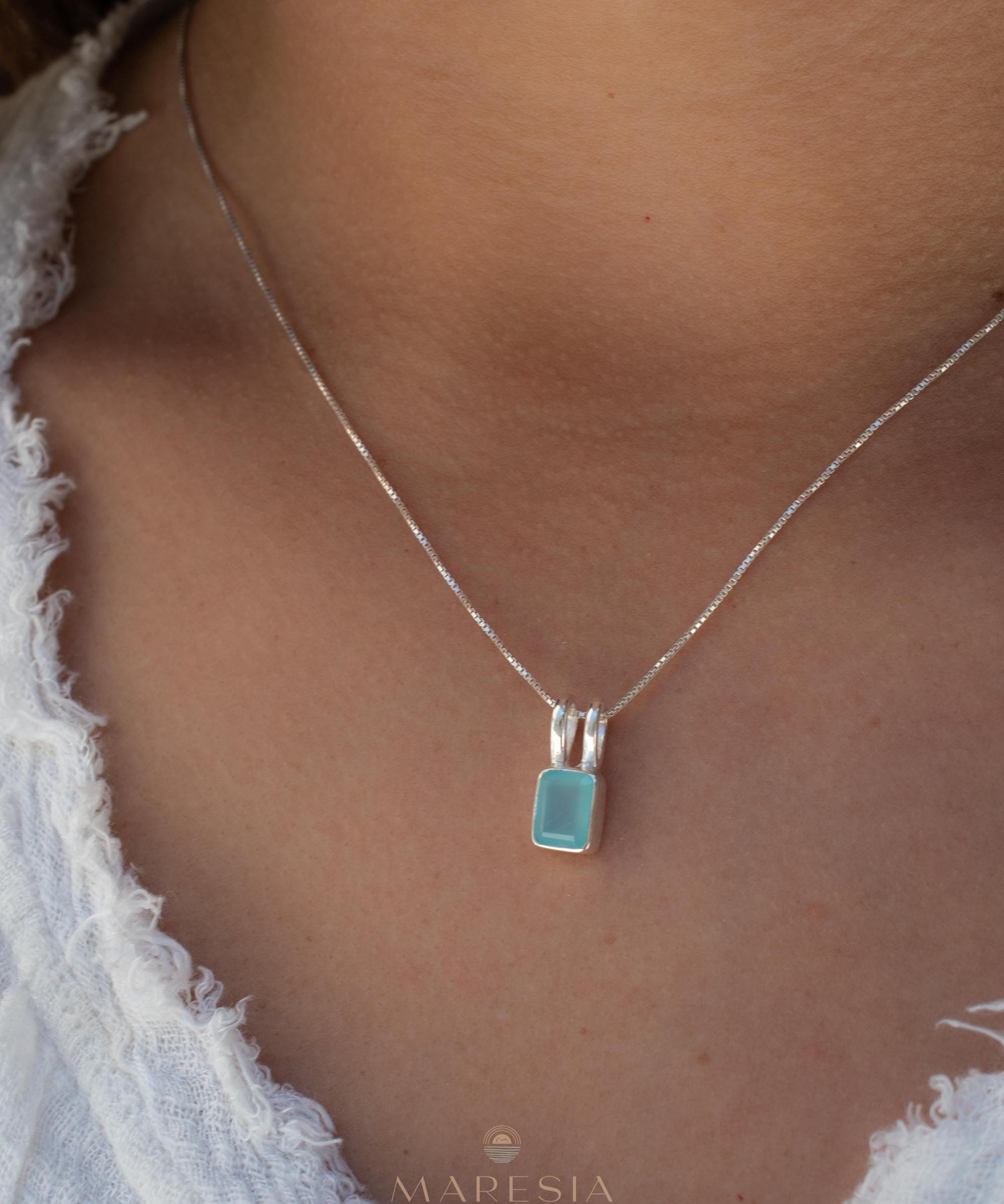 Aqua Chalcedony, Rose Quartz, Moonstone ~ Rectangular ~ Sterling Silver ~ Charm ~ Layered ~ minimalist ~ delicate MP021