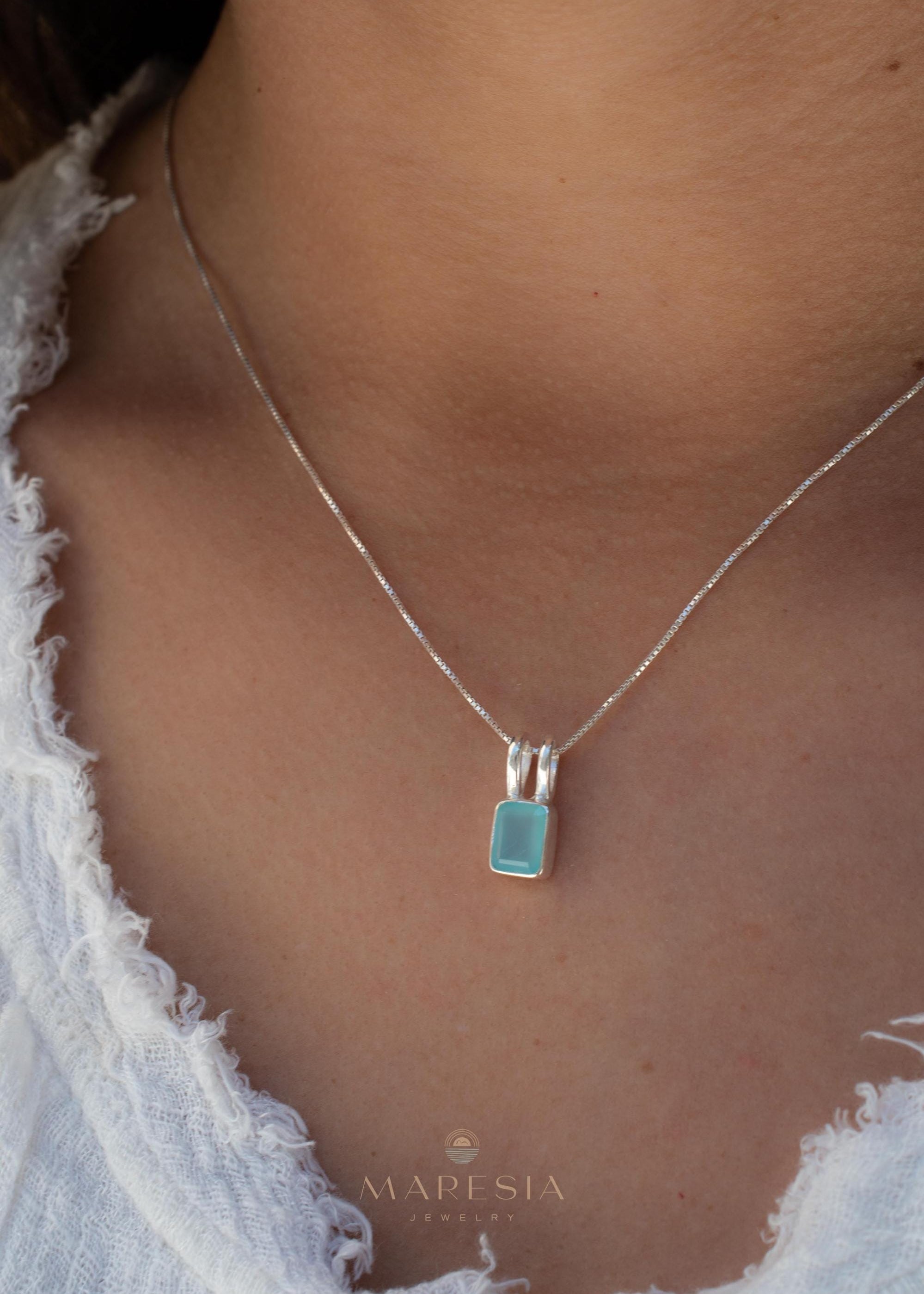 Aqua Chalcedony, Rose Quartz, Moonstone ~ Rectangular ~ Sterling Silver ~ Charm ~ Layered ~ minimalist ~ delicate MP021