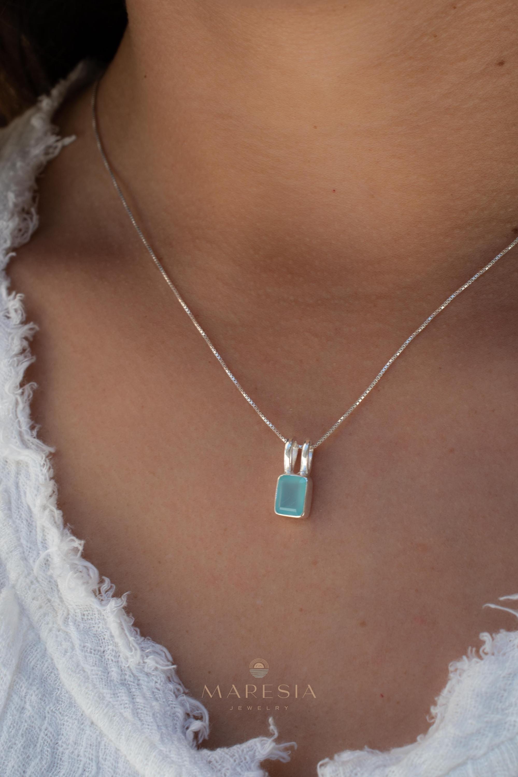 Aqua Chalcedony, Rose Quartz, Moonstone ~ Rectangular ~ Sterling Silver ~ Charm ~ Layered ~ minimalist ~ delicate MP021