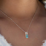 Aqua Chalcedony, Rose Quartz, Moonstone ~ Rectangular ~ Sterling Silver ~ Charm ~ Layered ~ minimalist ~ delicate MP021