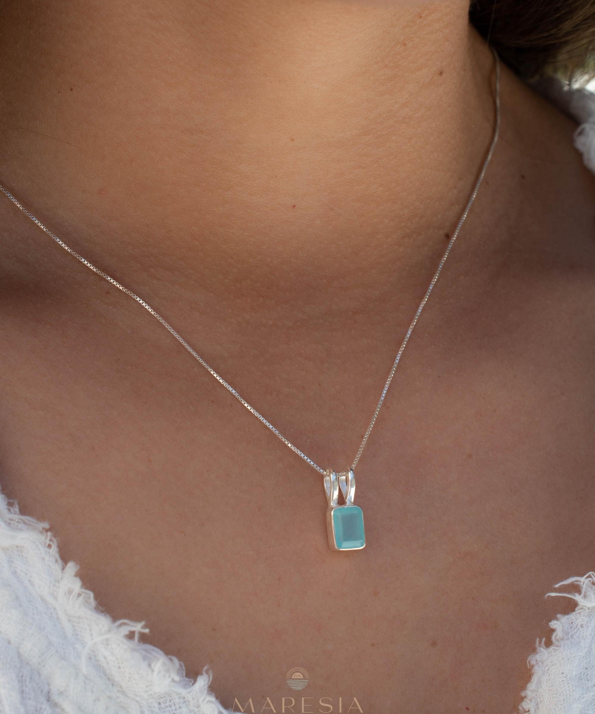 Aqua Chalcedony, Rose Quartz, Moonstone ~ Rectangular ~ Sterling Silver ~ Charm ~ Layered ~ minimalist ~ delicate MP021