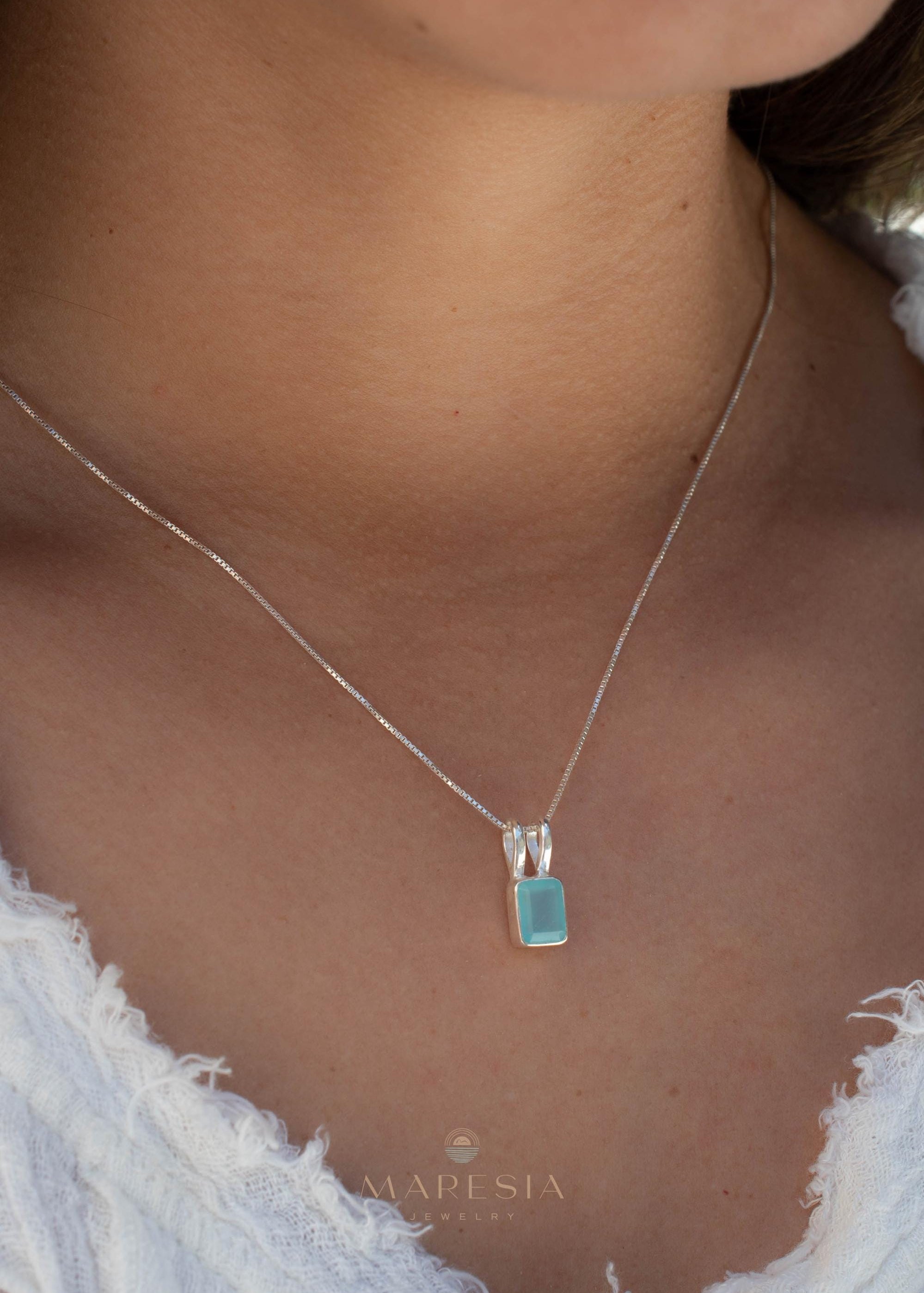 Aqua Chalcedony, Rose Quartz, Moonstone ~ Rectangular ~ Sterling Silver ~ Charm ~ Layered ~ minimalist ~ delicate MP021