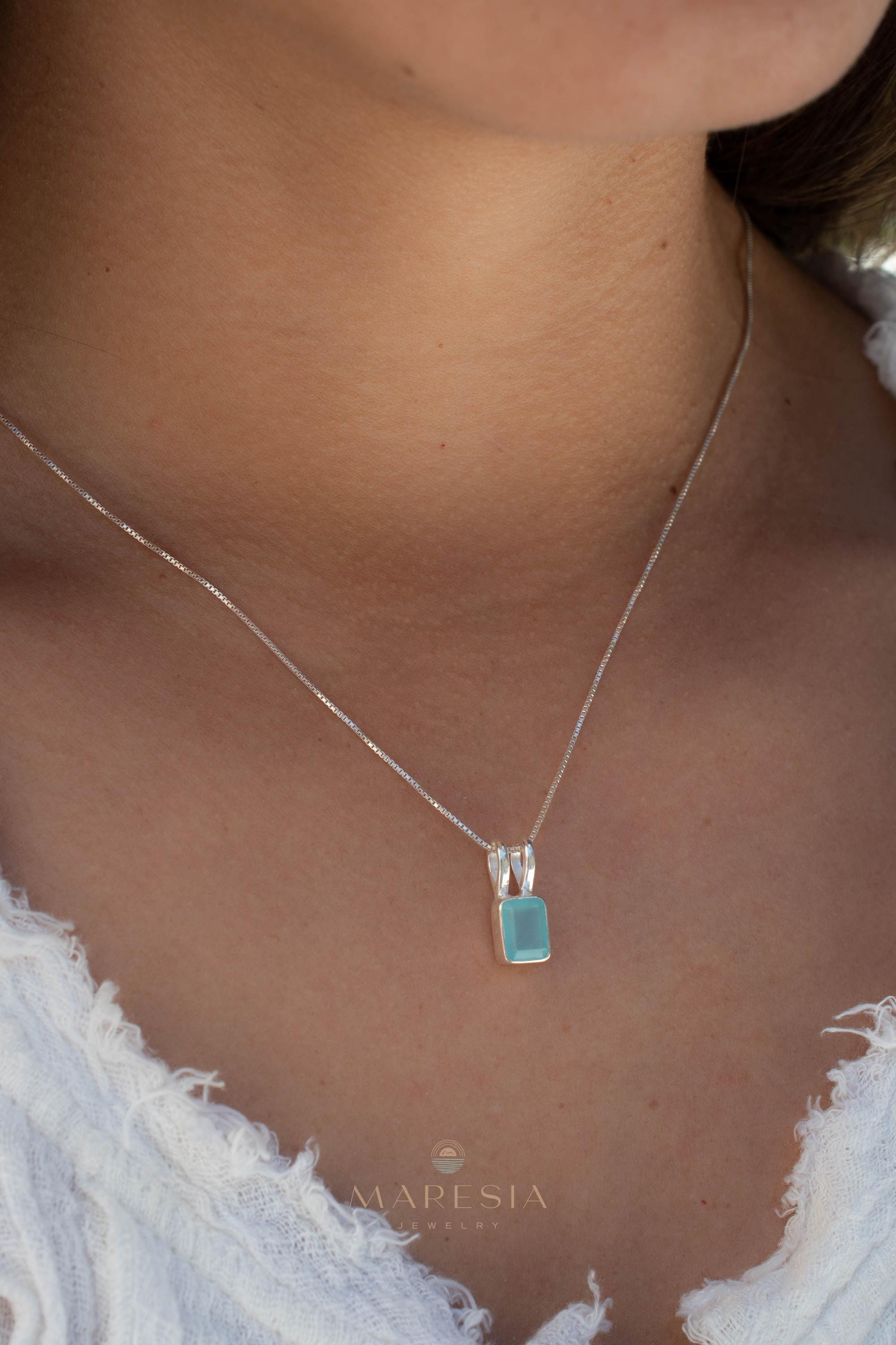 Aqua Chalcedony, Rose Quartz, Moonstone ~ Rectangular ~ Sterling Silver ~ Charm ~ Layered ~ minimalist ~ delicate MP021