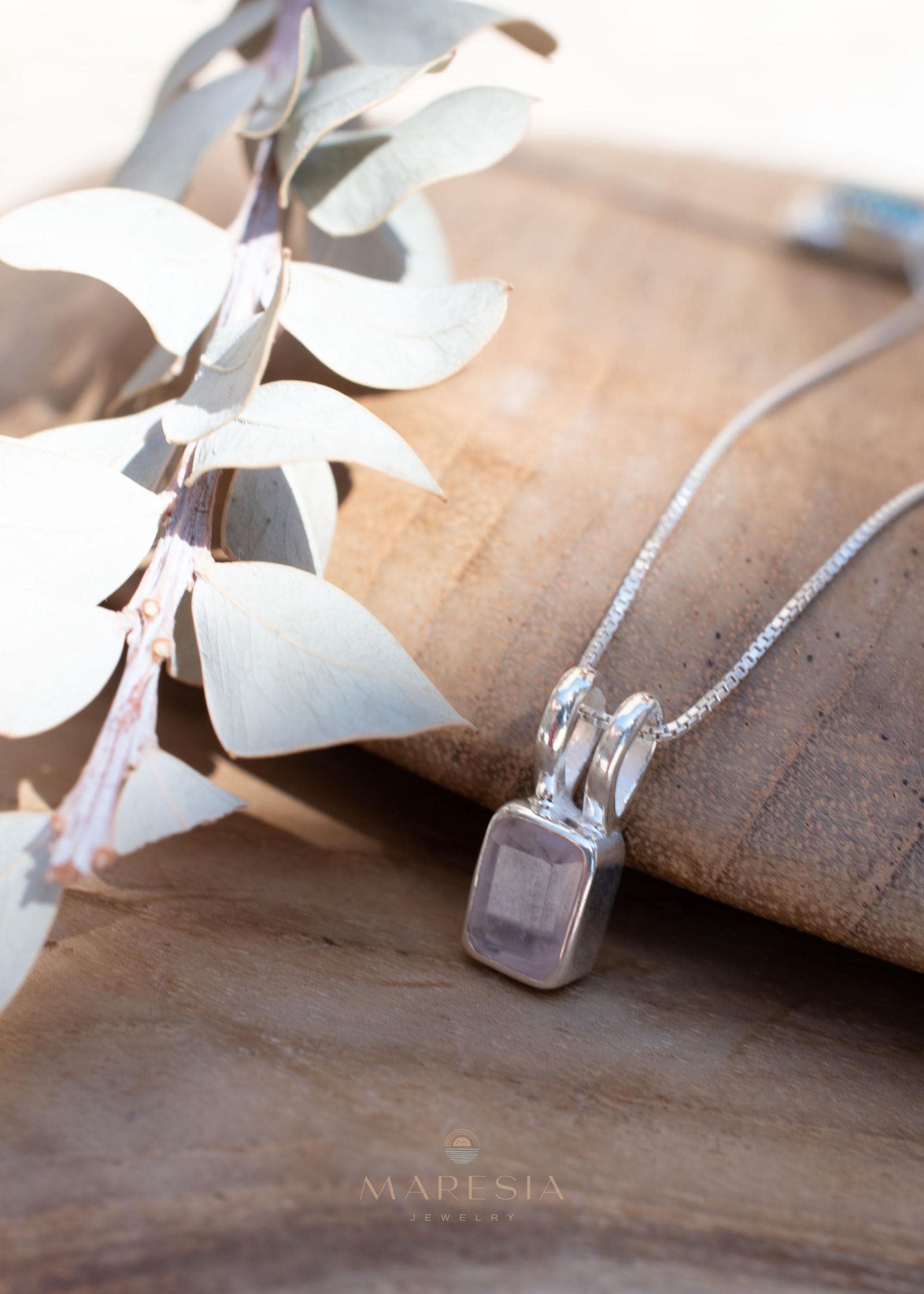 Aqua Chalcedony, Rose Quartz, Moonstone ~ Rectangular ~ Sterling Silver ~ Charm ~ Layered ~ minimalist ~ delicate MP021
