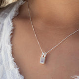 Aqua Chalcedony, Rose Quartz, Moonstone ~ Rectangular ~ Sterling Silver ~ Charm ~ Layered ~ minimalist ~ delicate MP021