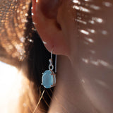 Aqua Chalcedony Earrings~ Sterling Silver 925 ~Dangle Earrings ~Silver Earrings ~Teal Chalcedony ~Tear Drop Gemstone ~ Natural Stone ~ ME009