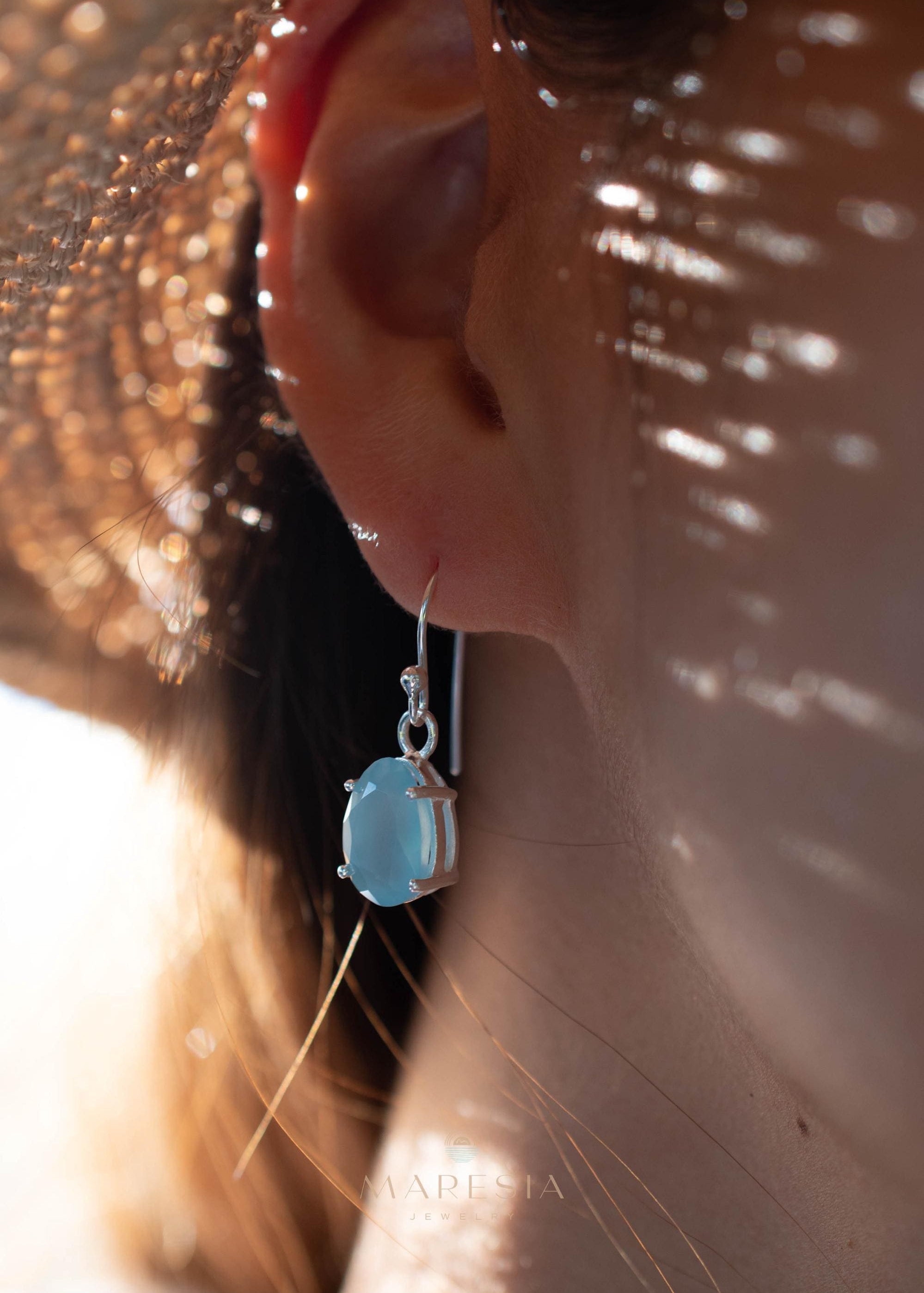Aqua Chalcedony Earrings~ Sterling Silver 925 ~Dangle Earrings ~Silver Earrings ~Teal Chalcedony ~Tear Drop Gemstone ~ Natural Stone ~ ME009