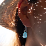 Aqua Chalcedony Earrings~ Sterling Silver 925 ~Dangle Earrings ~Silver Earrings ~Teal Chalcedony ~Tear Drop Gemstone ~ Natural Stone ~ ME009