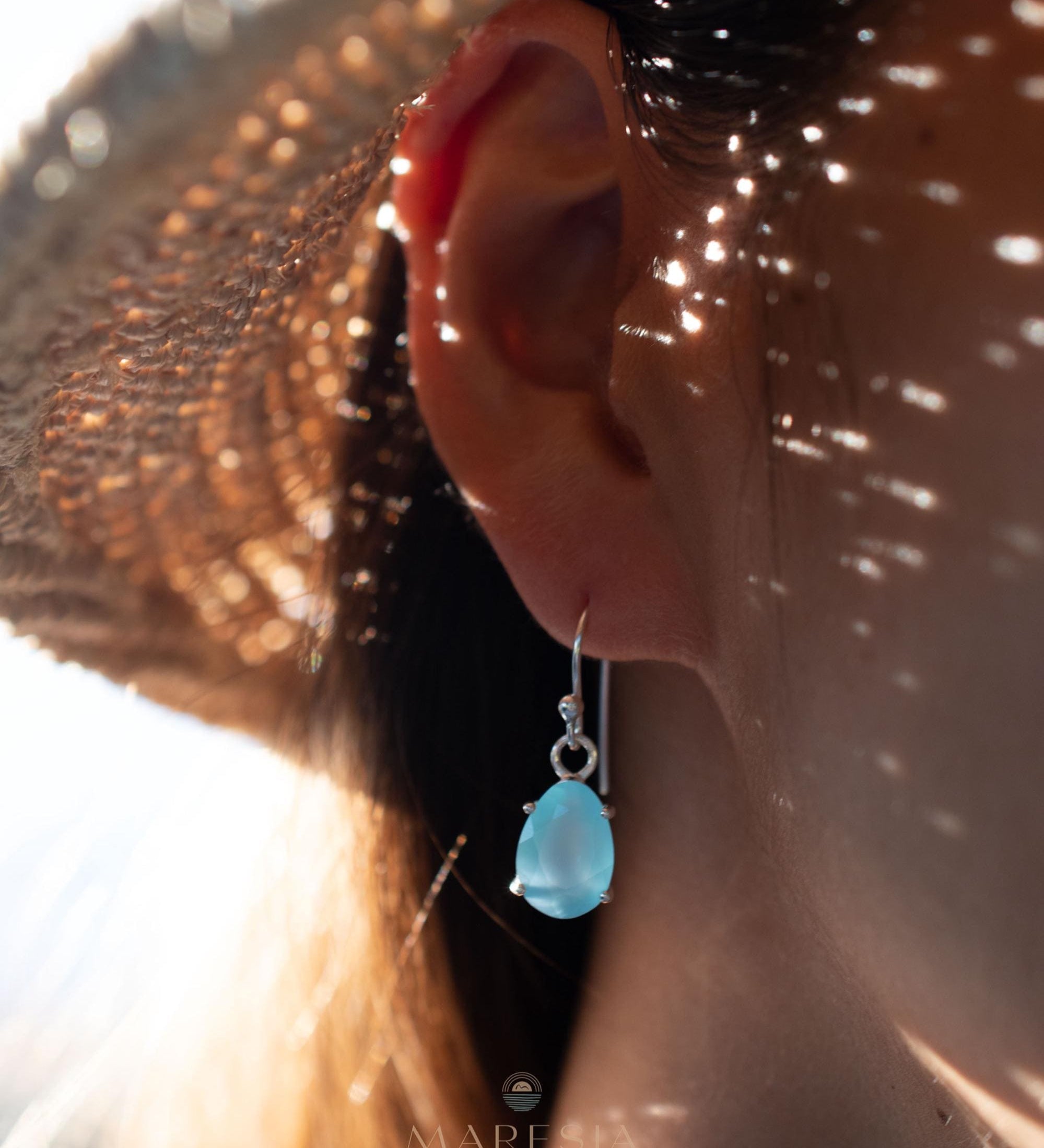 Aqua Chalcedony Earrings~ Sterling Silver 925 ~Dangle Earrings ~Silver Earrings ~Teal Chalcedony ~Tear Drop Gemstone ~ Natural Stone ~ ME009