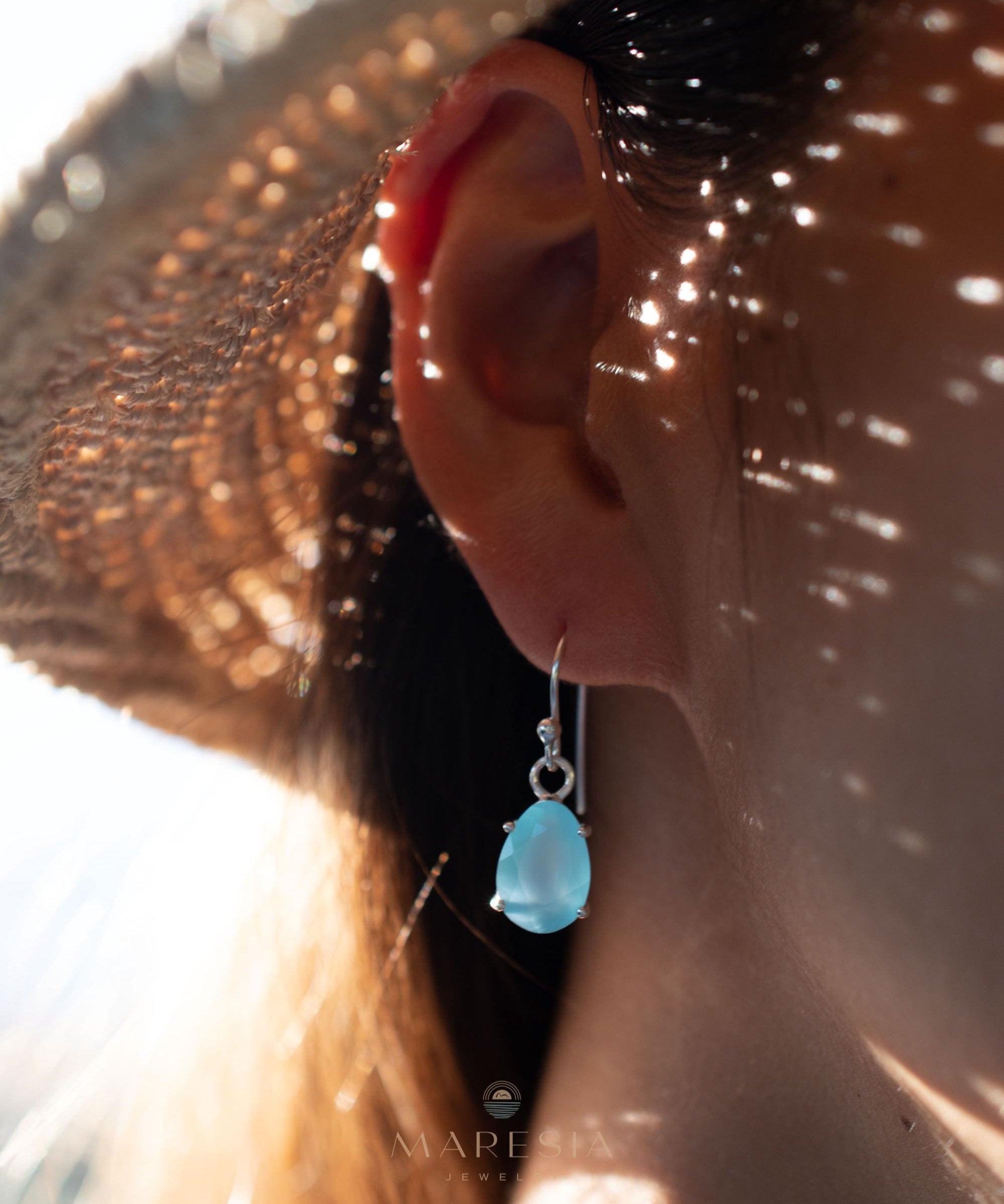 Aqua Chalcedony Earrings~ Sterling Silver 925 ~Dangle Earrings ~Silver Earrings ~Teal Chalcedony ~Tear Drop Gemstone ~ Natural Stone ~ ME009