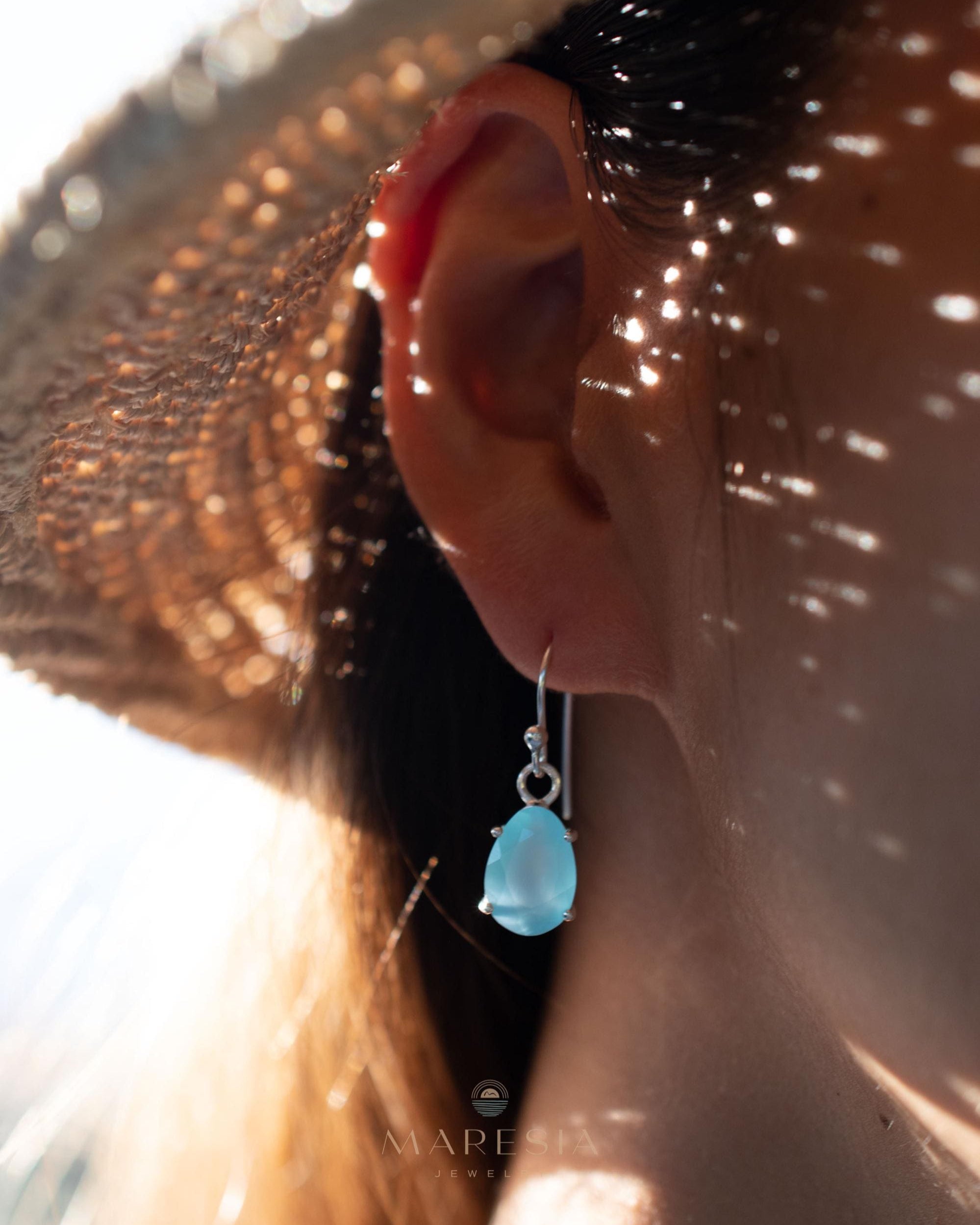 Aqua Chalcedony Earrings~ Sterling Silver 925 ~Dangle Earrings ~Silver Earrings ~Teal Chalcedony ~Tear Drop Gemstone ~ Natural Stone ~ ME009