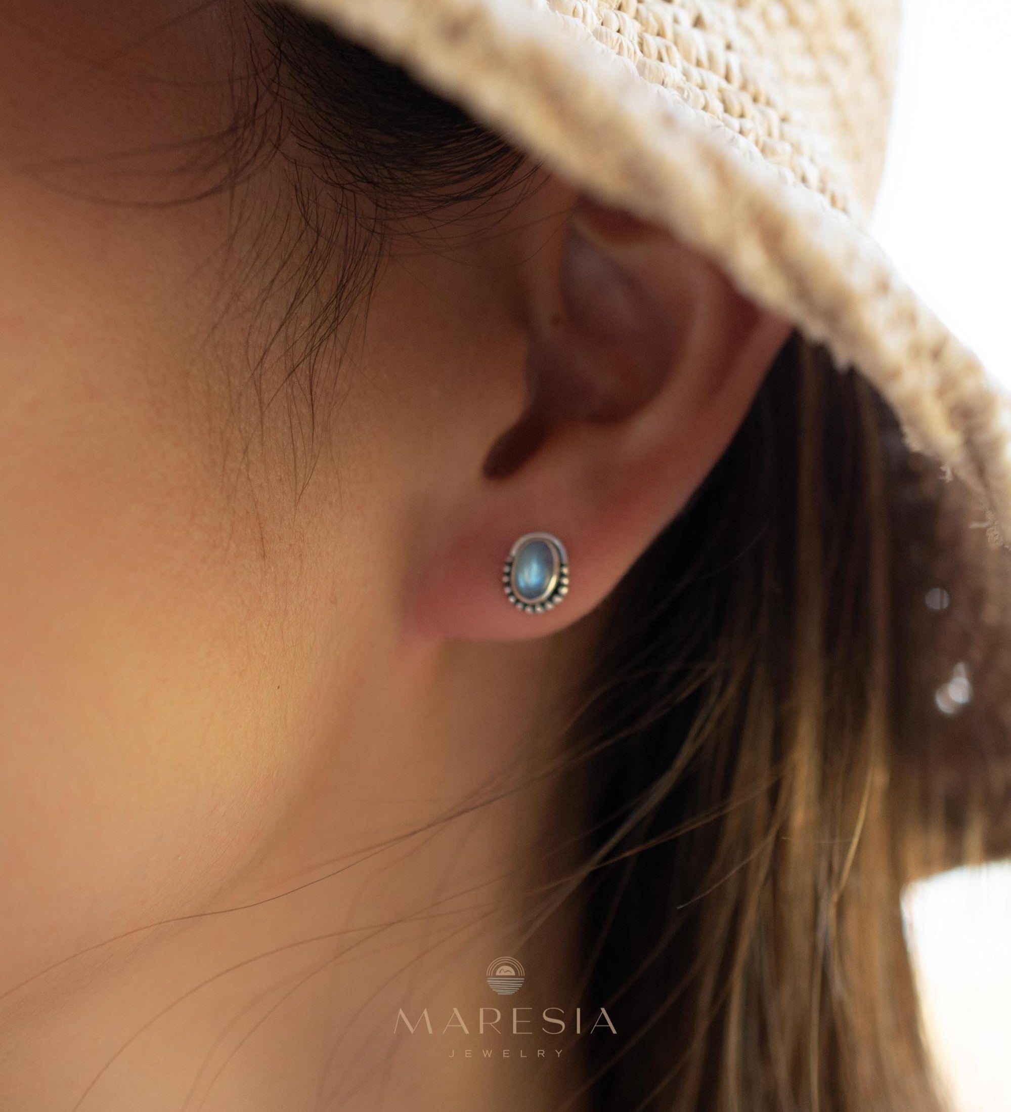 Delicate Moonstone Earrings ~ Sterling Silver 925 ~ Gemstone ~ Post ~ Stud ~Handmade ~ Jewelry ~ Gift For Her ~ Maresia ME017