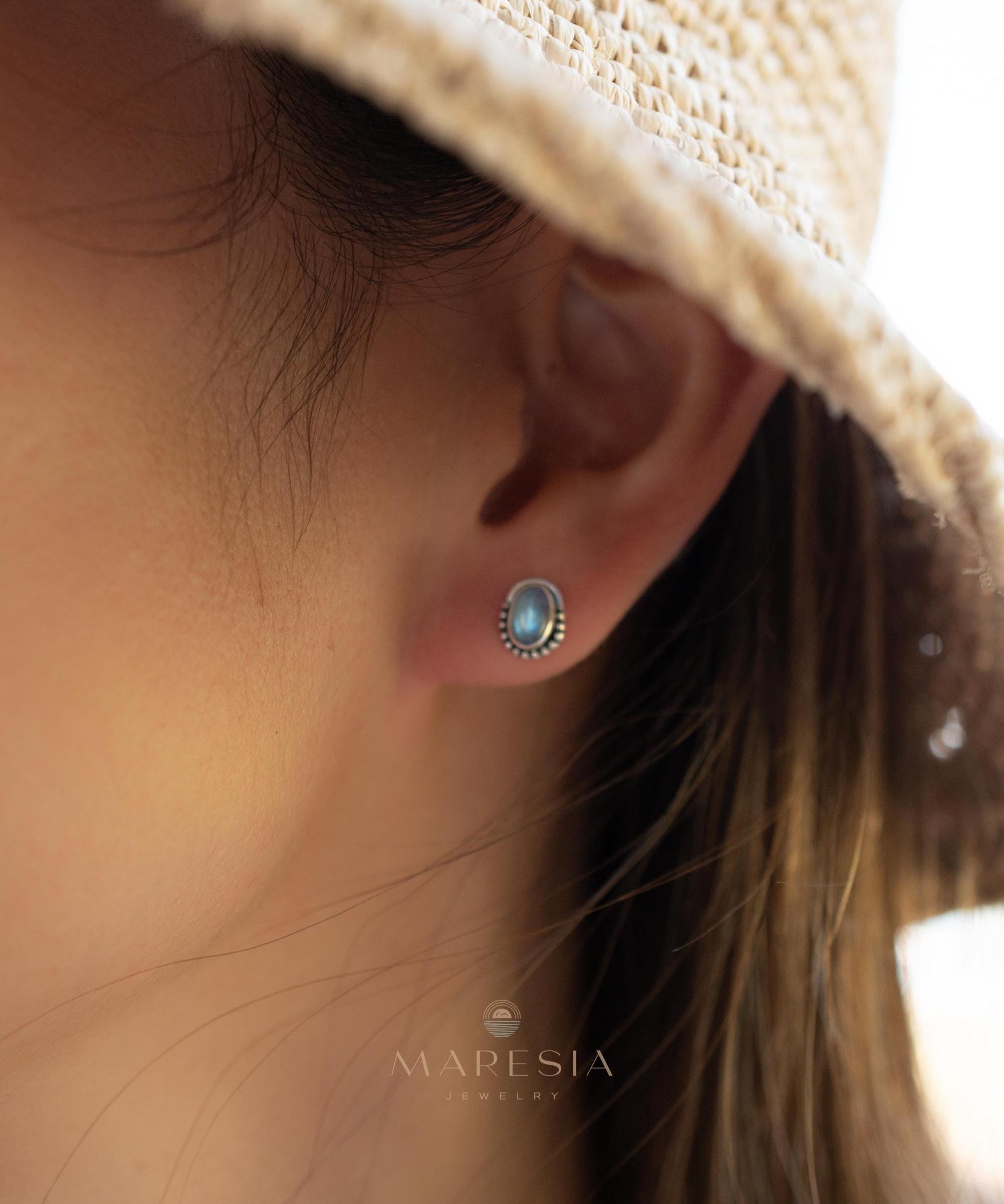 Delicate Moonstone Earrings ~ Sterling Silver 925 ~ Gemstone ~ Post ~ Stud ~Handmade ~ Jewelry ~ Gift For Her ~ Maresia ME017