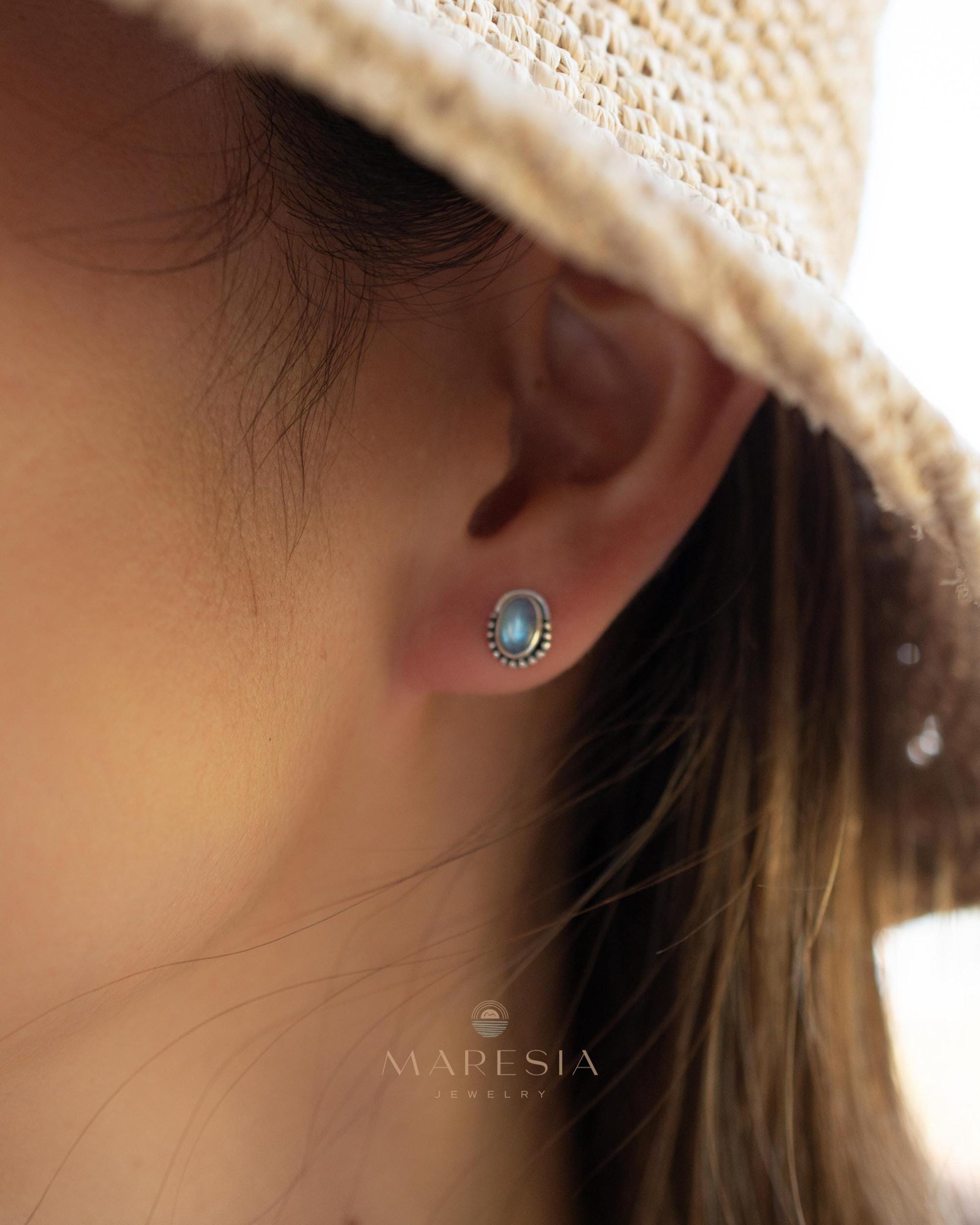 Delicate Moonstone Earrings ~ Sterling Silver 925 ~ Gemstone ~ Post ~ Stud ~Handmade ~ Jewelry ~ Gift For Her ~ Maresia ME017